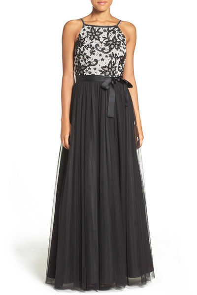 Aidan Mattox - Embroided Long Dress MD1E200256 in Silver and Black