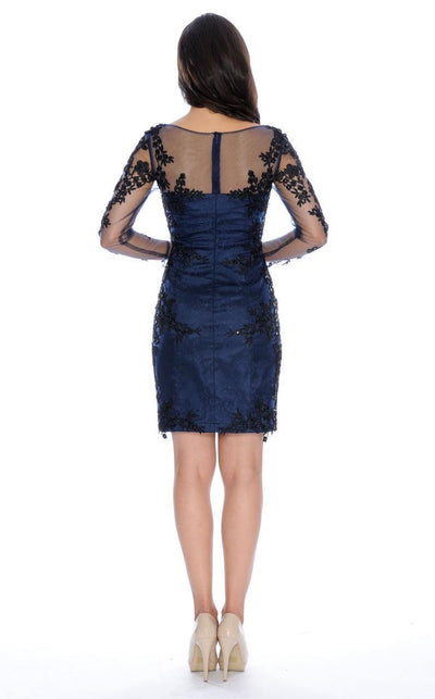 Decode 1.8 - Long Sleeve Illusion Bateau Neck Dress in Black and Blue