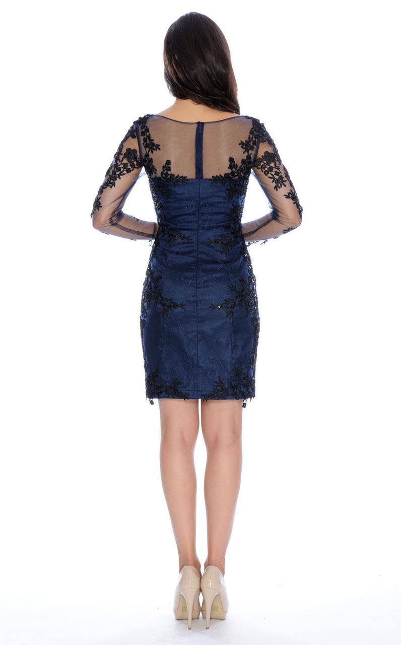 Decode 1.8 - Long Sleeve Illusion Bateau Neck Dress 183087 in Black and Blue