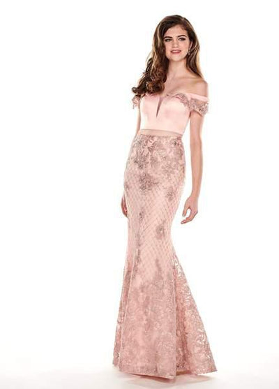 Rachel Allan - 6407 Embroidered Two Piece Off-Shoulder Trumpet Dress In Pink