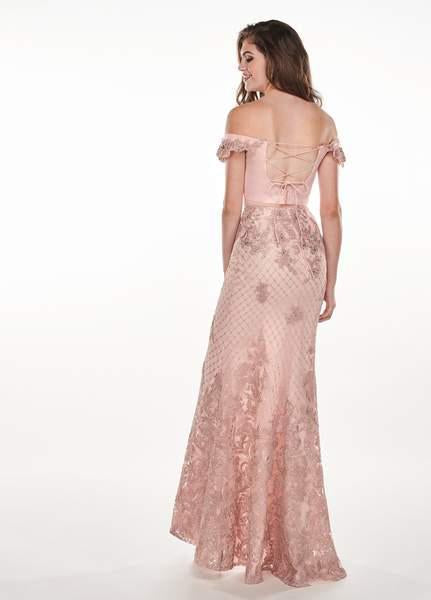 Rachel Allan - 6407 Embroidered Two Piece Off-Shoulder Trumpet Dress In Pink