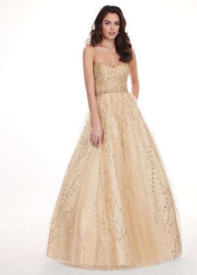 Rachel Allan - 6417 Crystal Embellished Strapless Ballgown In Gold