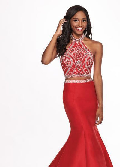 Rachel Allan - 6418 Two-Piece Crystal Bodice Trumpet Gown In Red