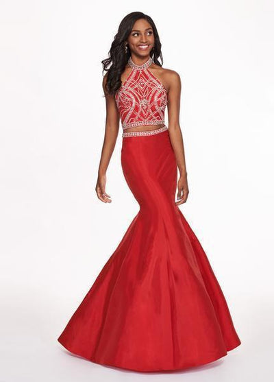 Rachel Allan - 6418 Two-Piece Crystal Bodice Trumpet Gown In Red