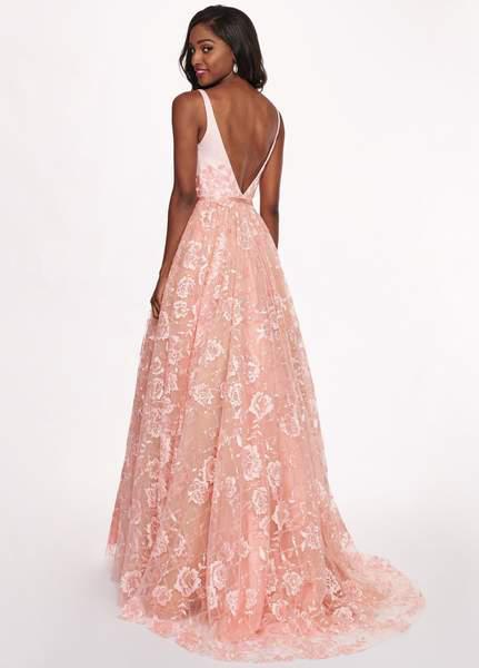 Rachel Allan - 6431 Sleeveless V Neck Floral Lace A-Line Prom Gown In Pink and Orange