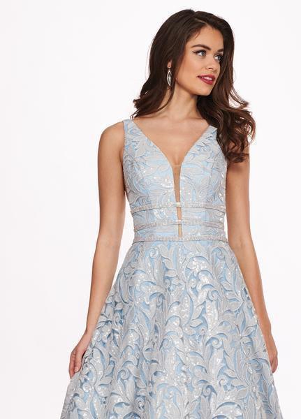 Rachel Allan - 6443 Sequined Embroidered Lace A-Line Gown In Blue