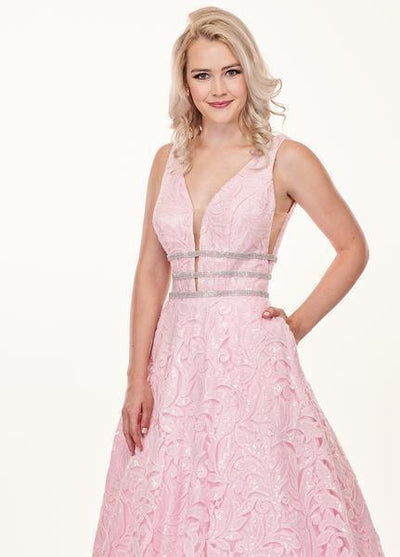 Rachel Allan - 6443 Sequined Embroidered Lace A-Line Gown In Pink