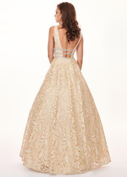 Rachel Allan - 6443 Sequined Embroidered Lace A-Line Gown In Gold