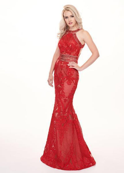 Rachel Allan - 6462 Crystal Embroidered Halter Mermaid Dress In Red