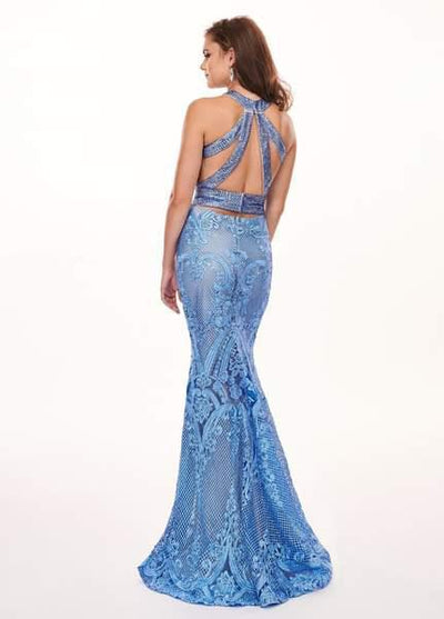 Rachel Allan - 6462 Crystal Embroidered Halter Mermaid Dress In Blue