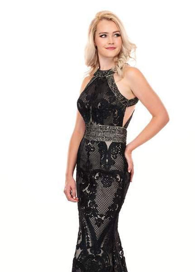 Rachel Allan - 6462 Crystal Embroidered Halter Mermaid Dress In Black