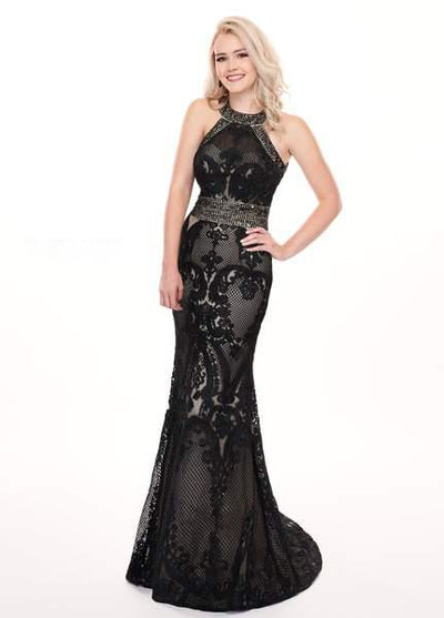Rachel Allan - 6462 Crystal Embroidered Halter Mermaid Dress In Black