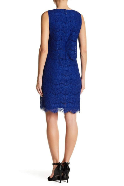 Anne Klein - 10629662 Sleeveless Popover Scalloped Lace Crepe Dress in Blue