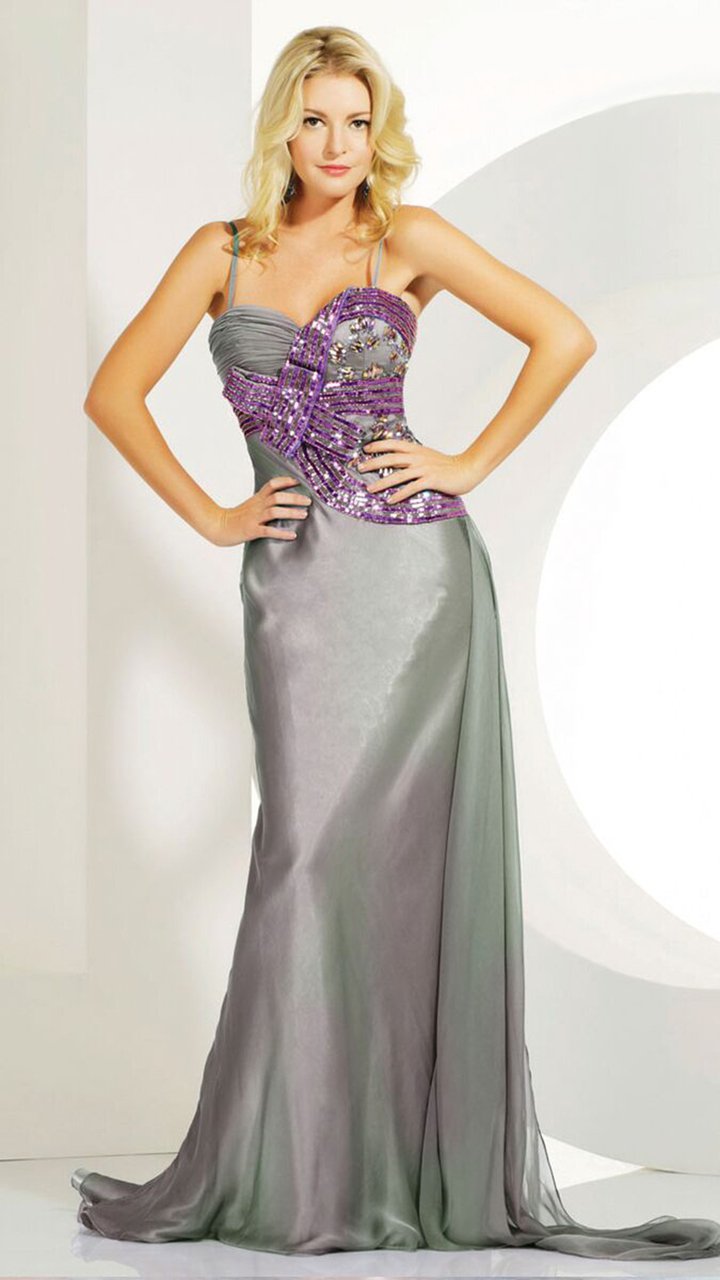 MNM Couture - 6477 Beaded Sweetheart Sheath Dress In Gray