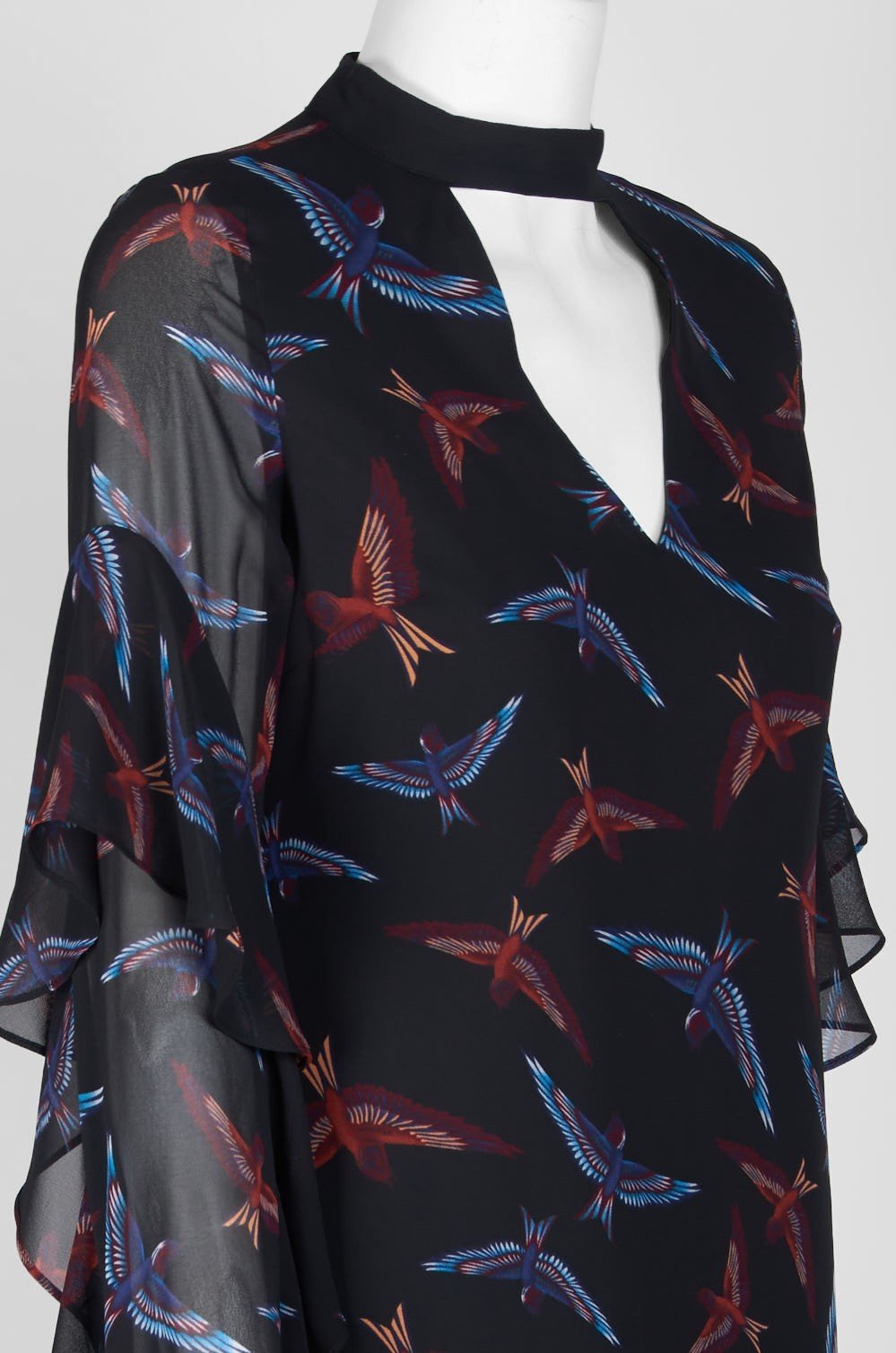 Sam Edelman - 64H091 Bird Print Choker Cutout Chiffon Dress In Black and Print