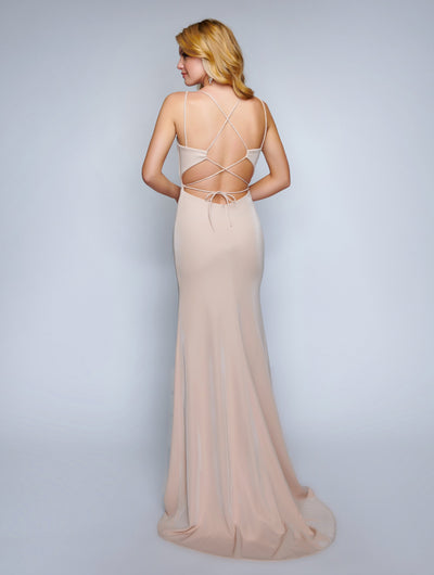 Nina Canacci - 6500 Plunging Sweetheart Lace-Up Sheath Gown In Nude