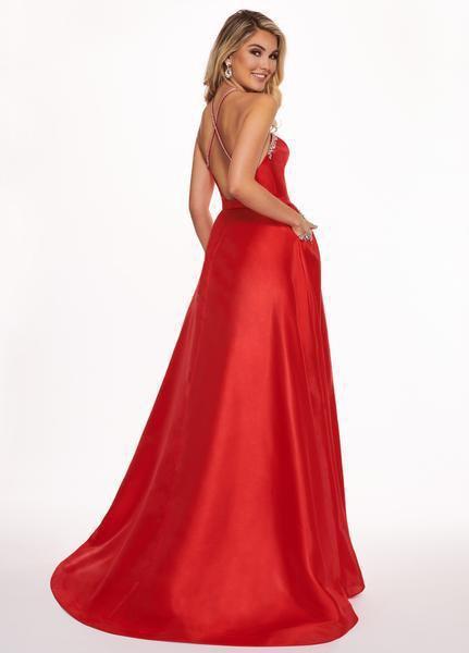 Rachel Allan - 6514 Beaded Halter Shimmer Dupioni A-line Dress In Red