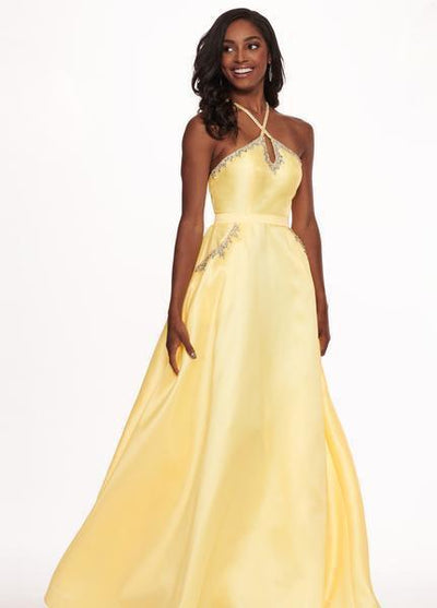 Rachel Allan - 6514 Beaded Halter Shimmer Dupioni A-line Dress In Yellow