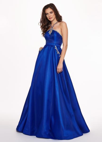 Rachel Allan - 6514 Beaded Halter Shimmer Dupioni A-line Dress In Blue