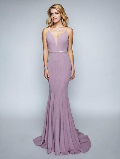 Nina Canacci - 6516 Plunging V-Neck Trumpet Evening Dress In Purple