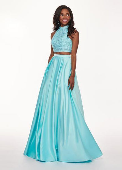 Rachel Allan - 6542 Two Piece Embroidered Matte Satin Ballgown In Blue and Green