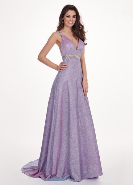 Rachel Allan - 6547 Beaded Glitter Jersey A-Line Gown In Purple
