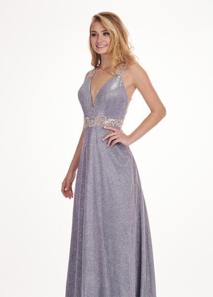 Rachel Allan - 6547 Beaded Glitter Jersey A-Line Gown In Silver