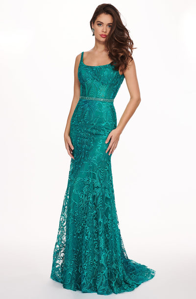 Rachel Allan - 6590 Embroidered Lace Scoop Neck Gown In Green