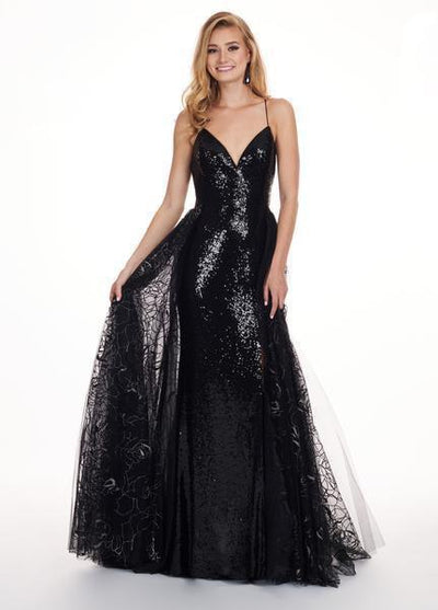 Rachel Allan - 6606 Sequined Sweetheart Gown with Overlay In Black