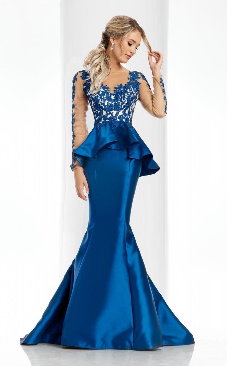 Clarisse - 4701 Floral Applique Mermaid Dress in Blue