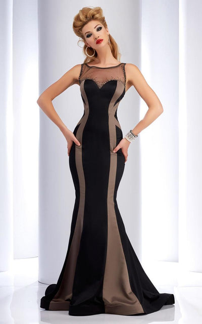 Clarisse - 4737 Fitted Sheer Striped Trumpet Gown in Black and Gray