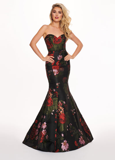 Rachel Allan - 6616 Strapless Sweetheart Jacquard Mermaid Gown In Black and Multi-Color