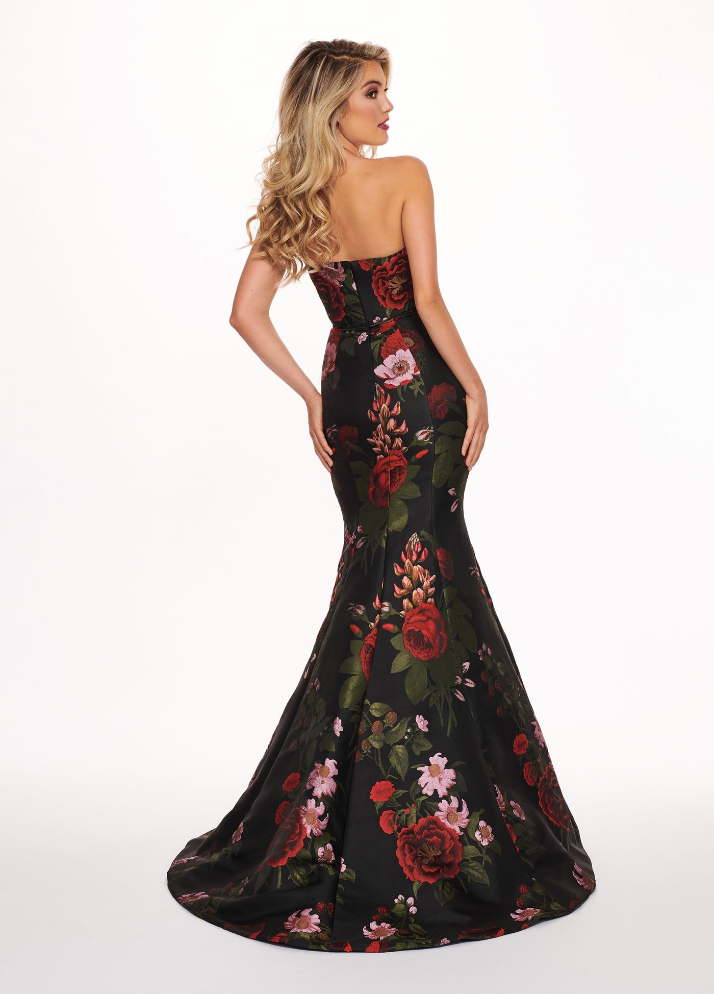 Rachel Allan - 6616 Strapless Sweetheart Jacquard Mermaid Gown In Black and Multi-Color