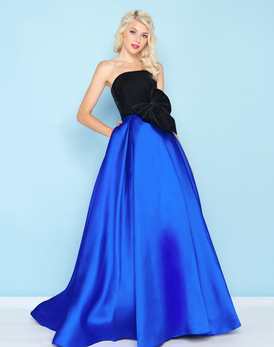 Mac Duggal - 66318H Strapless Straight Across Ballgown In Black and Blue