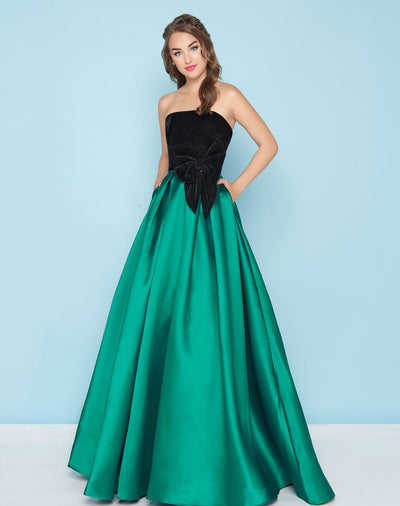 Mac Duggal - 66318H Strapless Straight Across Ballgown In Green and Black