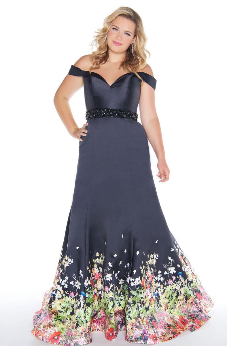 Mac Duggal - 66391F Off-Shoulder Mikado Trumpet Gown In Black and Multi-Color