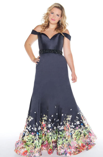 Mac Duggal - 66391F Off-Shoulder Mikado Trumpet Gown In Black and Multi-Color