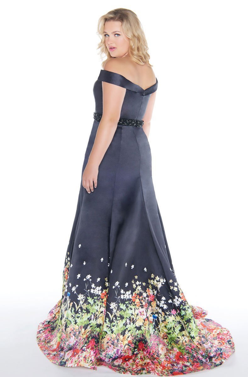 Mac Duggal - 66391F Off-Shoulder Mikado Trumpet Gown In Black and Multi-Color