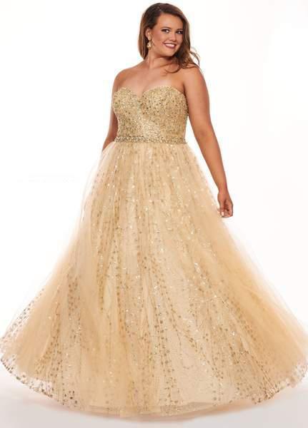 Rachel Allan Curves - 6665 Sequined Strapless Evening Gown In Gold