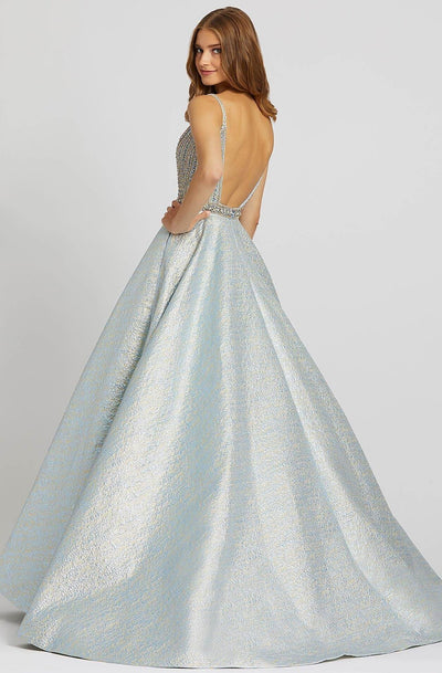 Mac Duggal Prom - 66701M Plunging Jewel-Strewn Metallic Ballgown In Blue