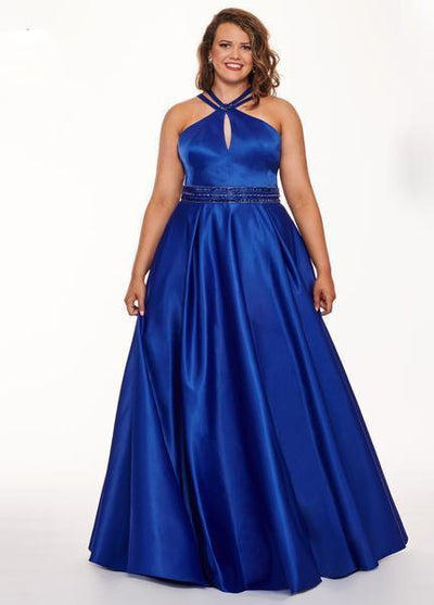 Rachel Allan Curves - 6674 Brooch Accented Keyhole Cutout A-Line Gown In Blue