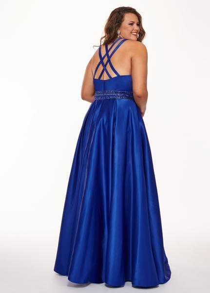 Rachel Allan Curves - 6674 Brooch Accented Keyhole Cutout A-Line Gown In Blue