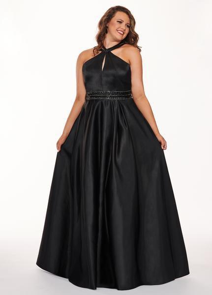 Rachel Allan Curves - 6674 Brooch Accented Keyhole Cutout A-Line Gown In Black