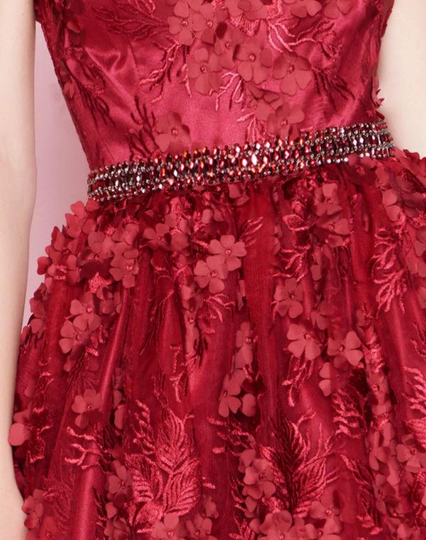 Mac Duggal - 66756N Floral Applique V-neck A-line Cocktail Dress in Red