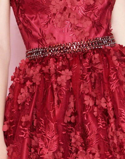 Mac Duggal - 66756N Floral Applique V-neck A-line Cocktail Dress in Red