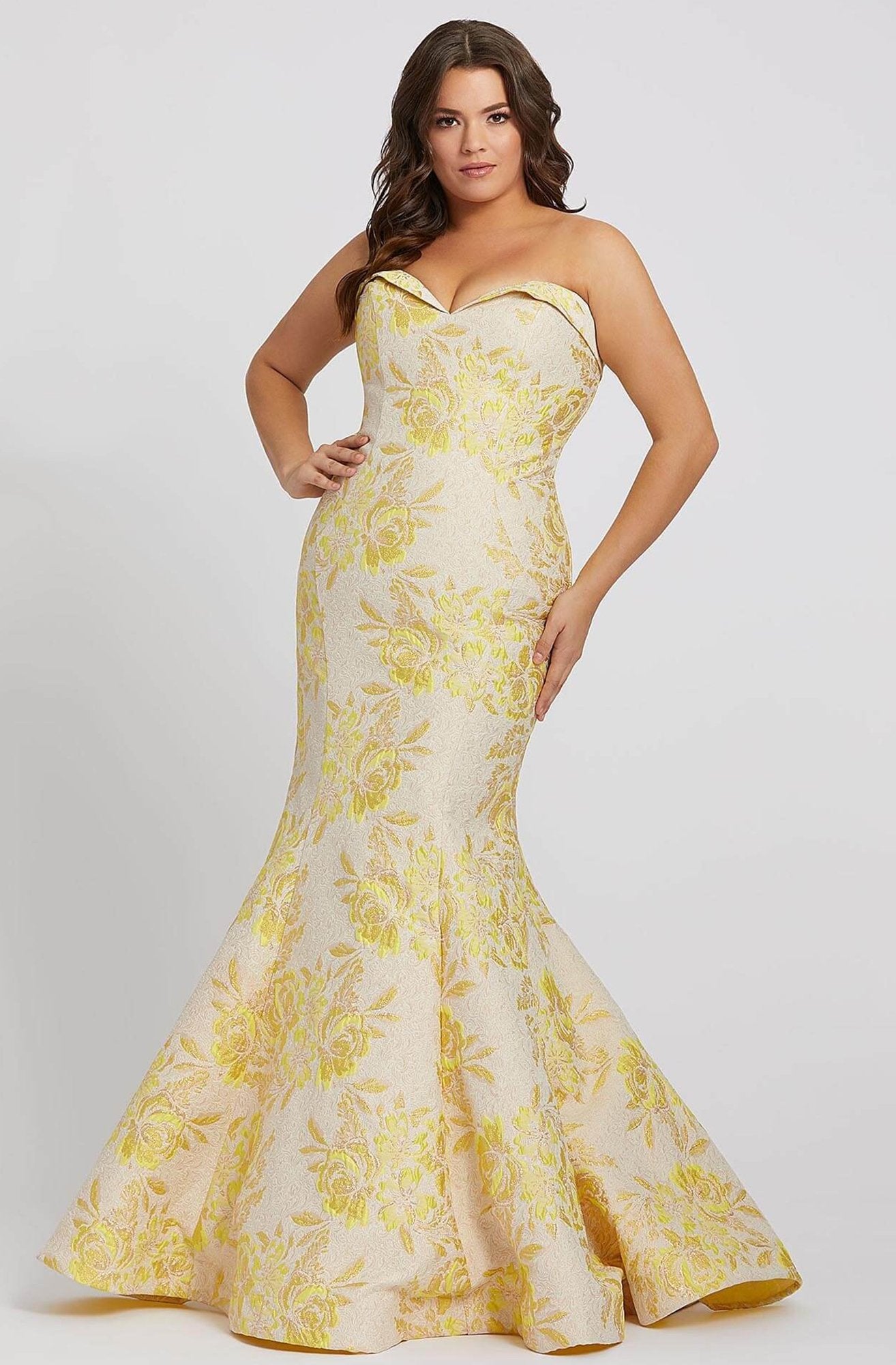 Mac Duggal Fabulouss - 66801F Floral Print Sweetheart Mermaid Dress In Yellow