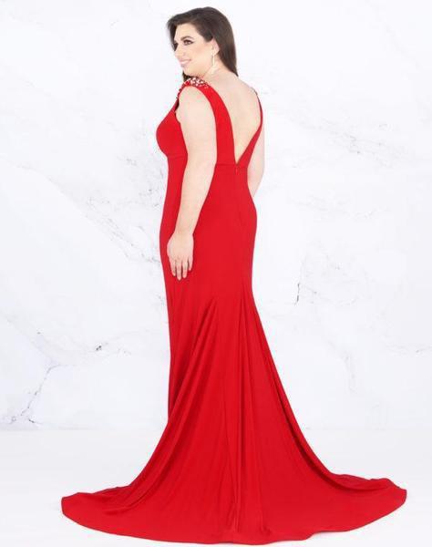 Mac Duggal Fabulouss - 66810F Embellished V-neck Empire Trumpet Dress In Red