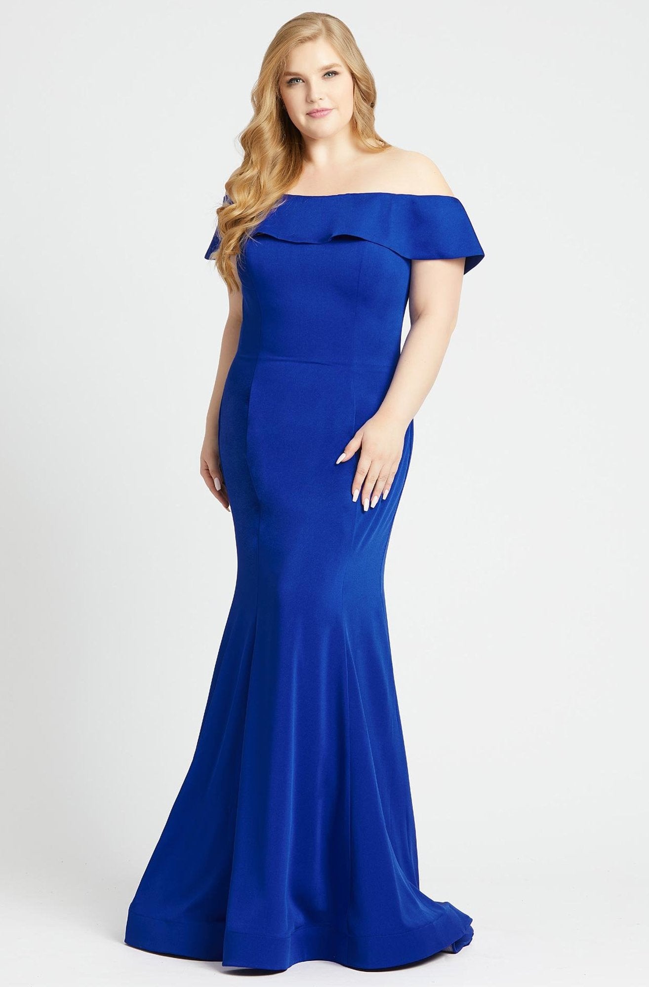 Mac Duggal Fabulouss - 66812F Off-Shoulder Mermaid Dress With Train in Blue