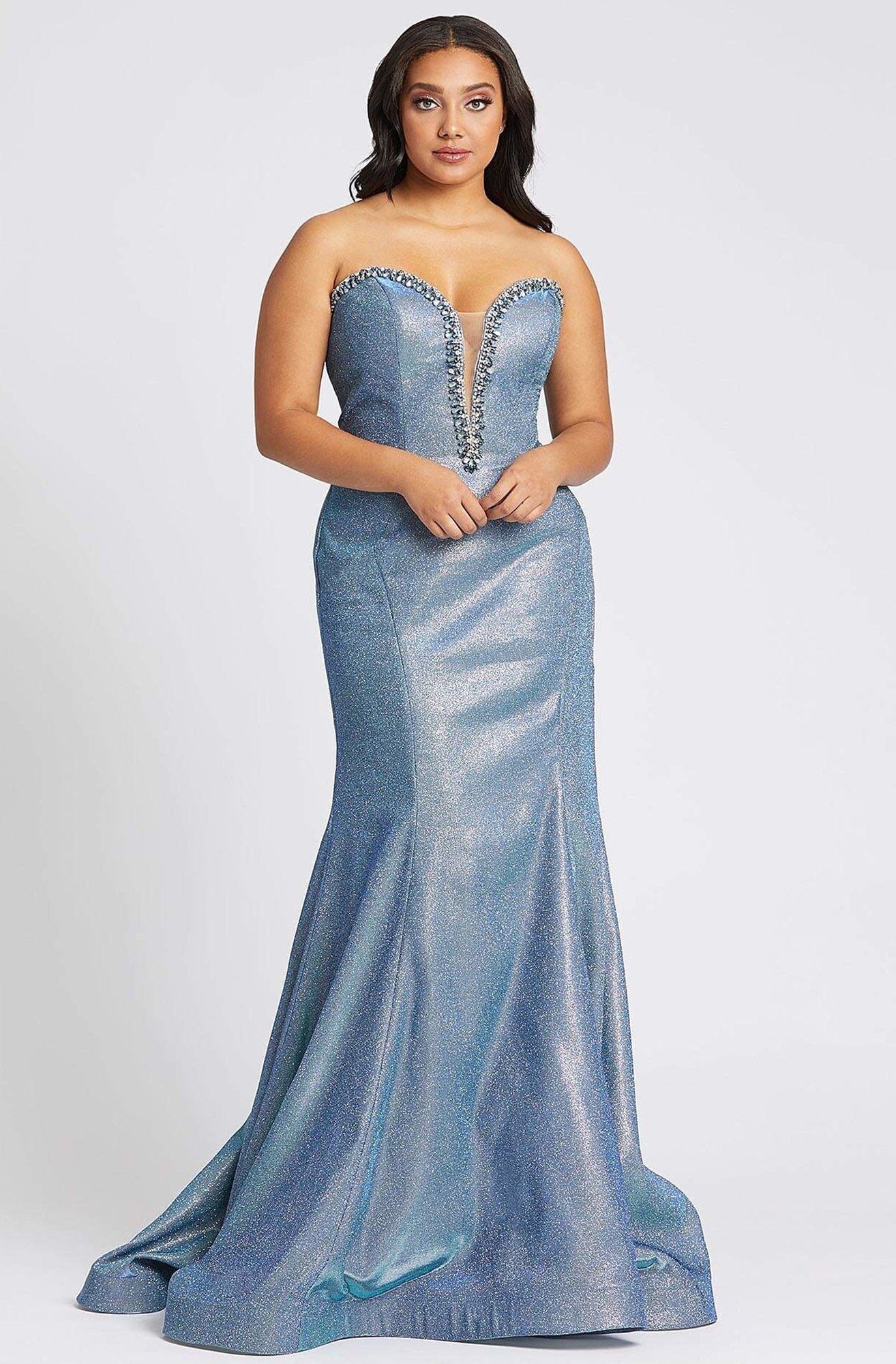 Mac Duggal Fabulouss - 66815F Bejeweled Brocade Mermaid Dress in Blue