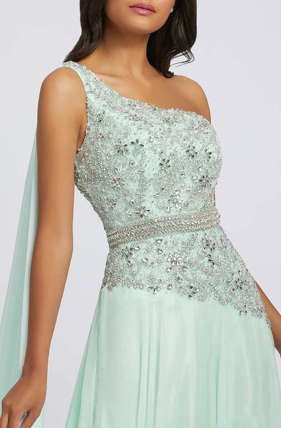 Mac Duggal Prom - 66846M Asymmetrical Chiffon Gown with Slit In Green